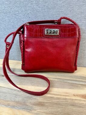 Marc Chantal Shoulder Bag Red Vegan Faux Leather Silver Tone Heart Detail